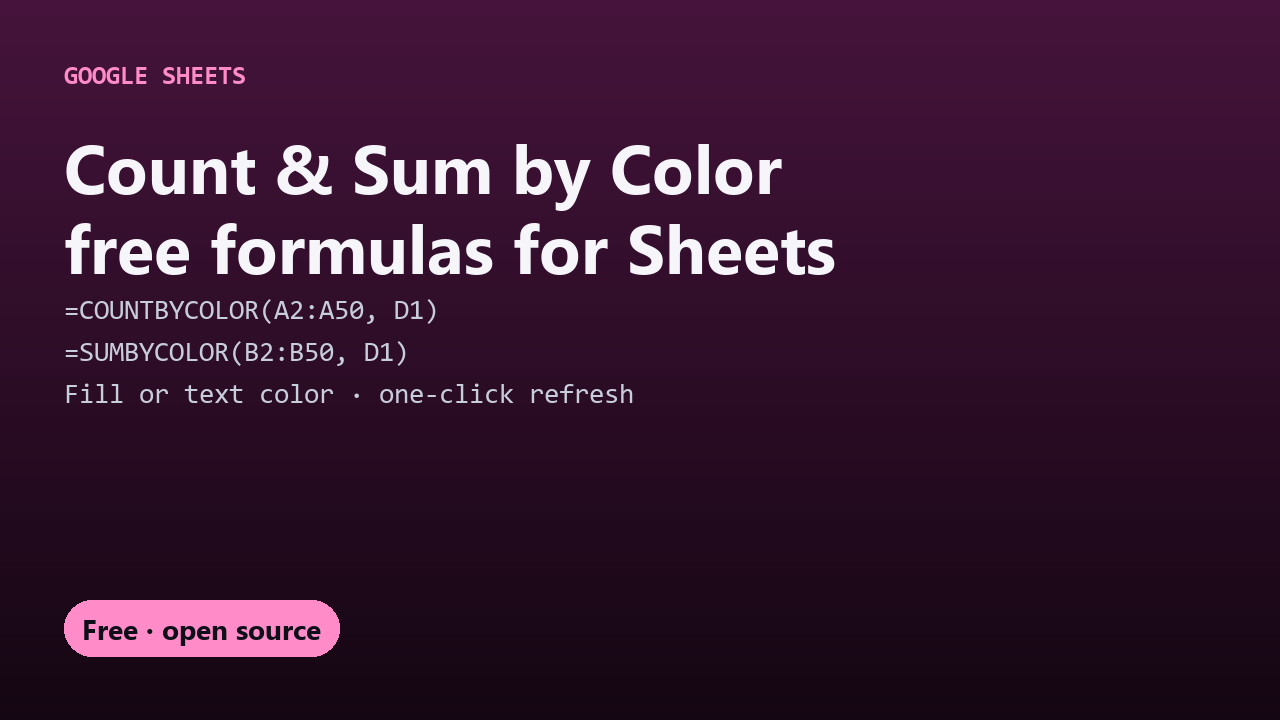 Free Count and Sum by Color for Google Sheets