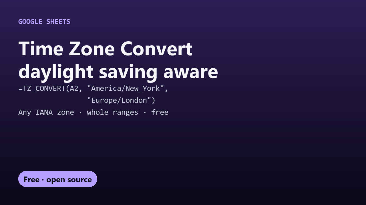 Free Time Zone Convert for Google Sheets